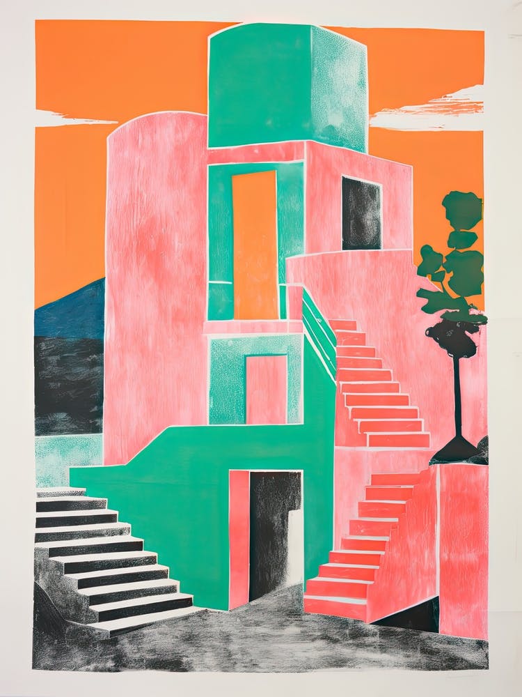 A House In Amalfi, Abstract Risograph Style 2