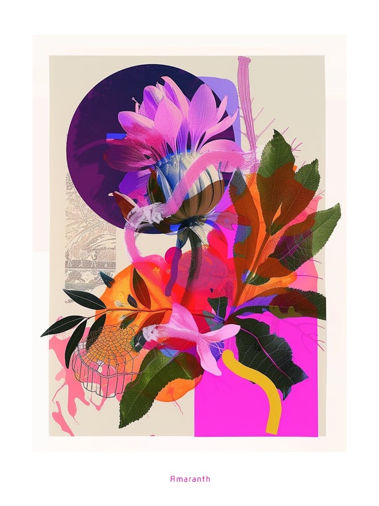 Amaranth 1 Neon Flower Collage Poster