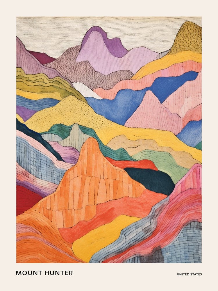 Mount Hunter United States Colourful Mountain Illustration Poster