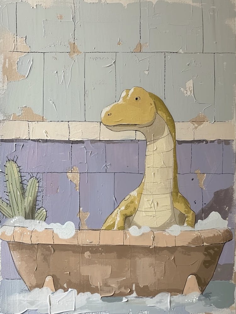 Brushstrokes Dinosaur In A Bath 4