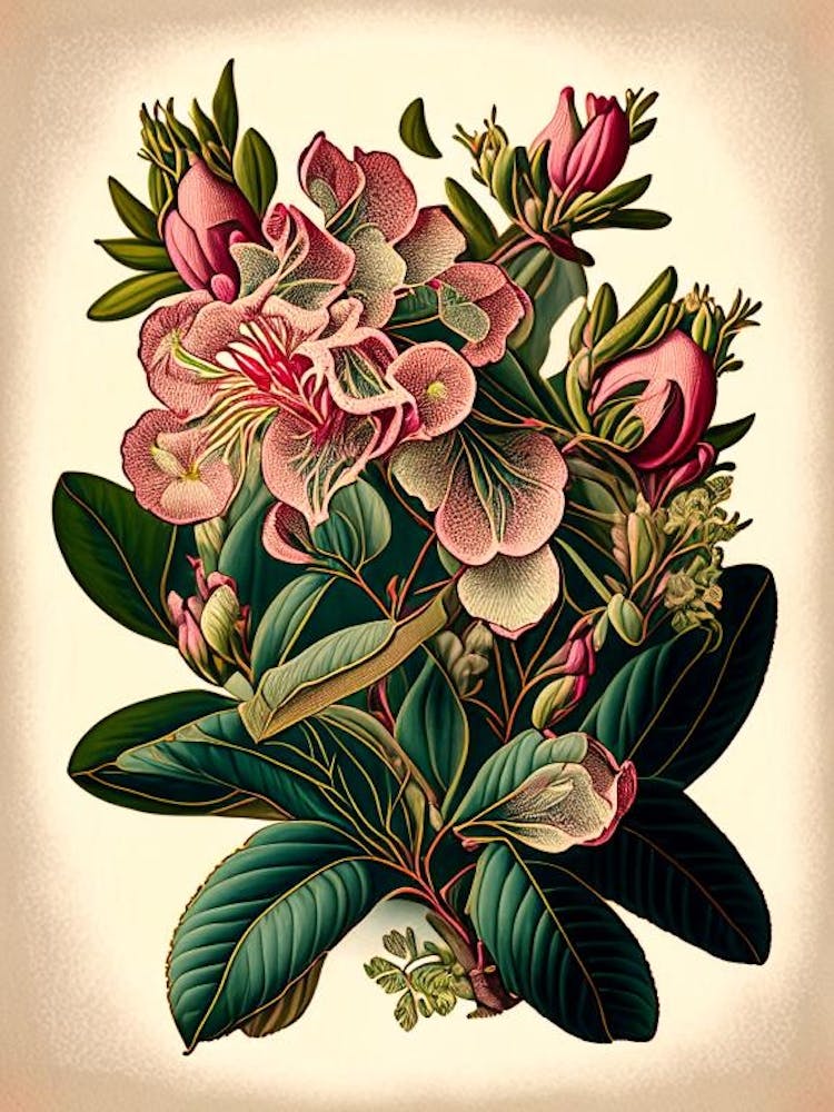 Rhododendron Wildflower Vintage Botanical 1