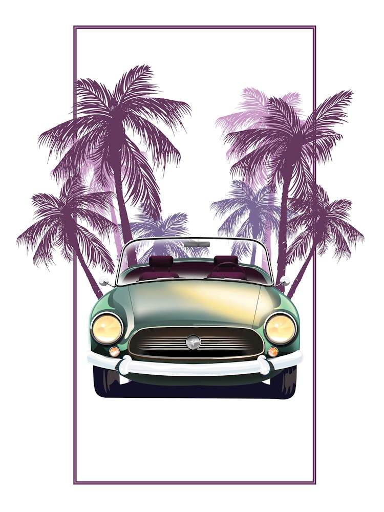 Vintage Car With Palm Trees