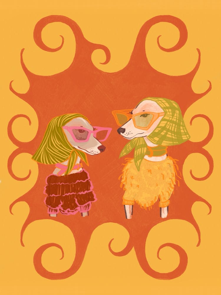 Retro fashion dogs with sunglasses yellow