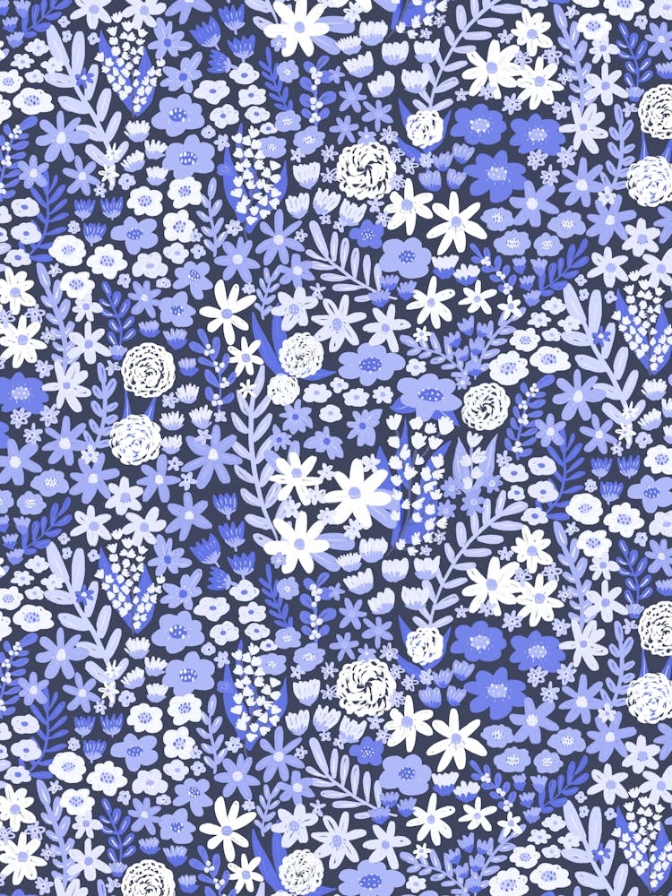 Icy Winter Blue Floral Meadow Wildflower Garden