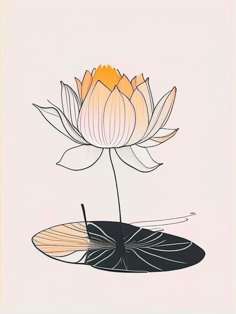 Blooming Lotus Flower In Pond Minimal Line Drawing 4