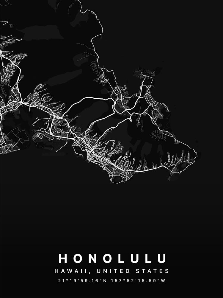 Honolulu Hawaii USA Black Map
