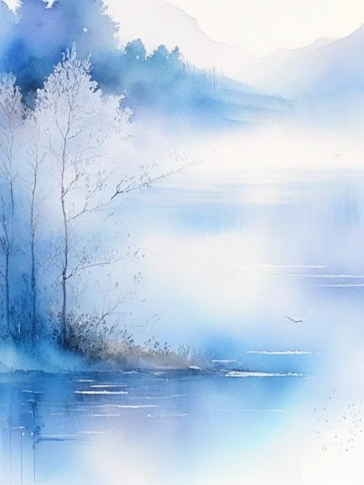 Blue Lake Landscapes Waterscape Gouache 2