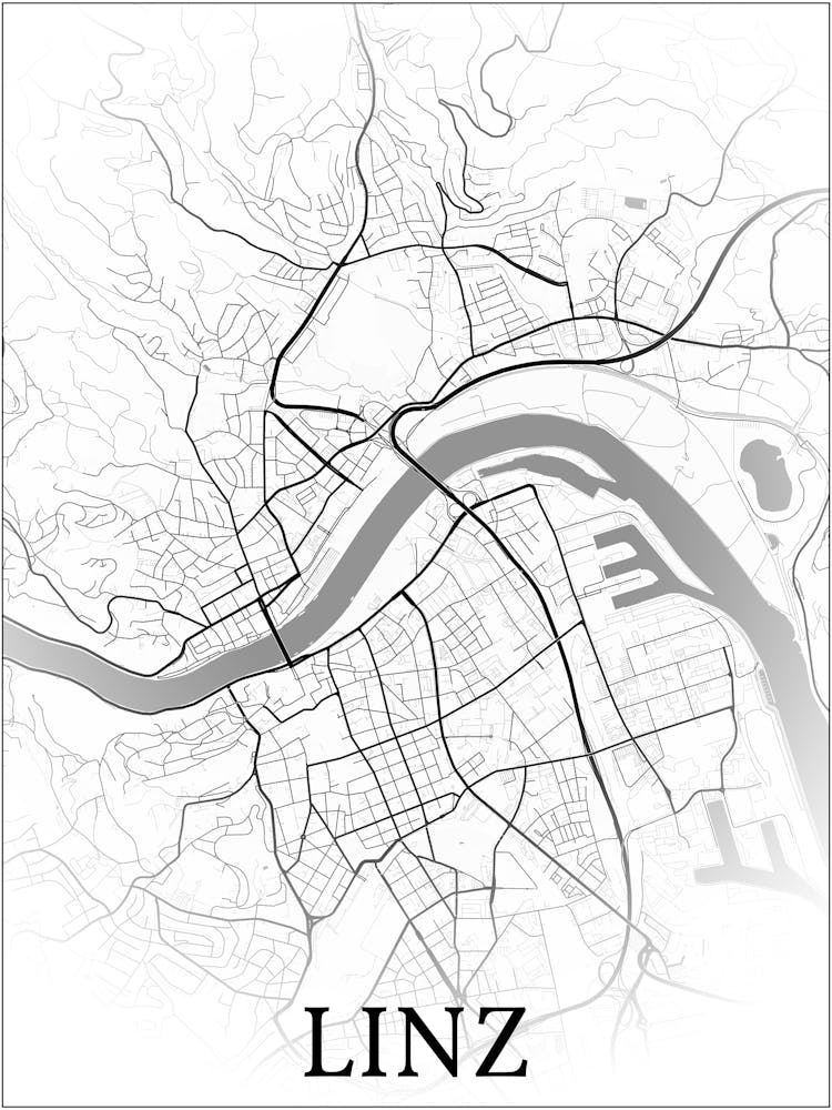 Linz, Upper Austria, Austria, City Map, Black And White Fade Design
