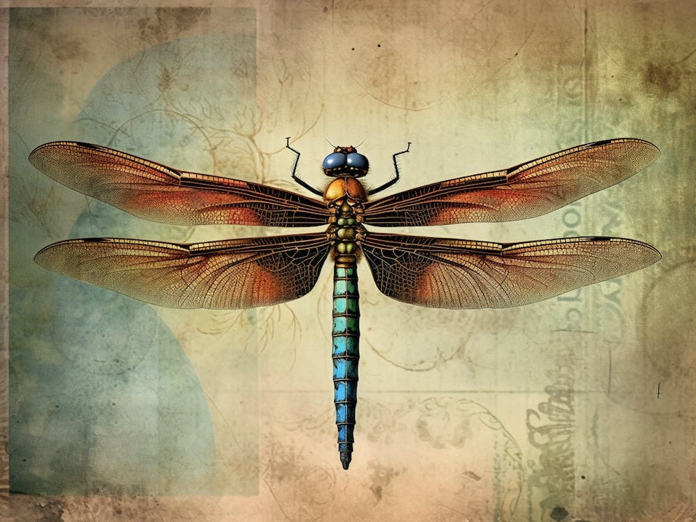 Dragonfly In Meadow Flowers Vintage 3