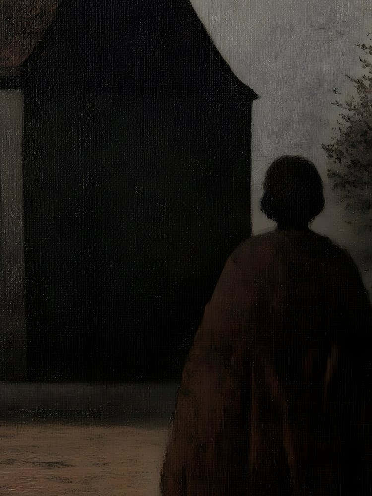 Dark Gothic Woman In Front Of A House