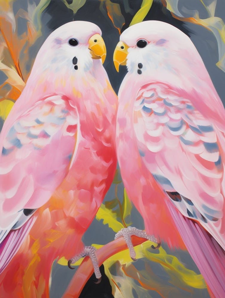 Pink Ethereal Bird Painting Budgerigar 2