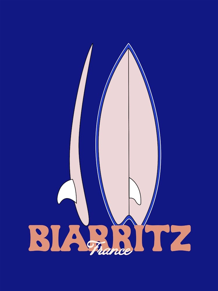 Ocean Vibes Biarritz Surf Boards Print - Coastal Wall Art in Blue