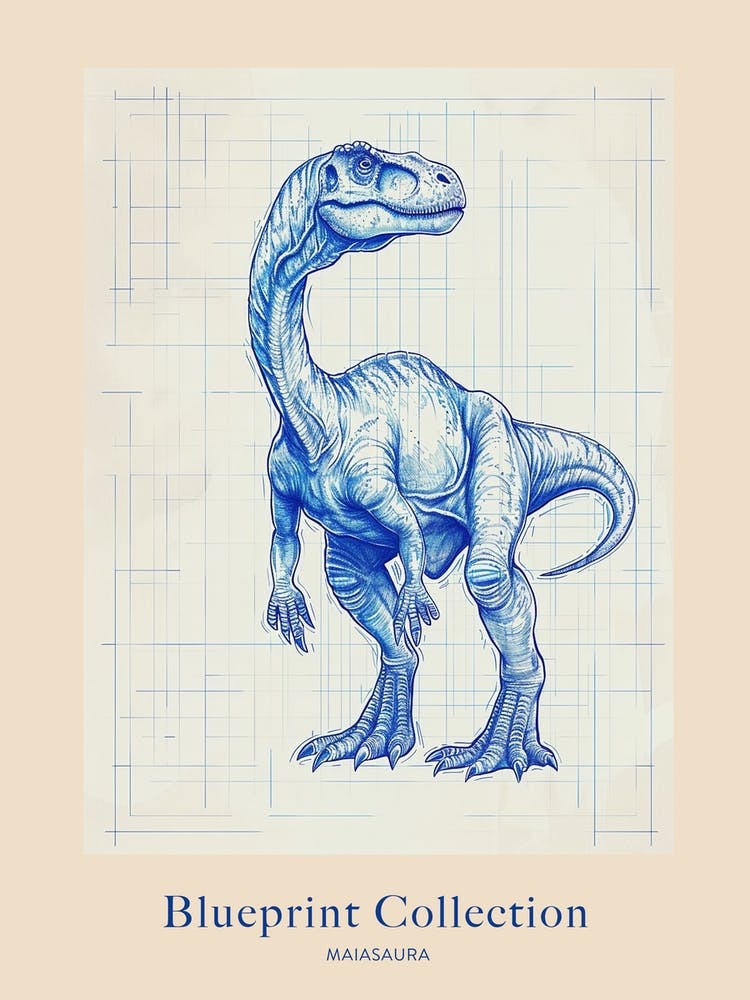 Maiasaura Dinosaur Blue Print Sketch 1 Poster