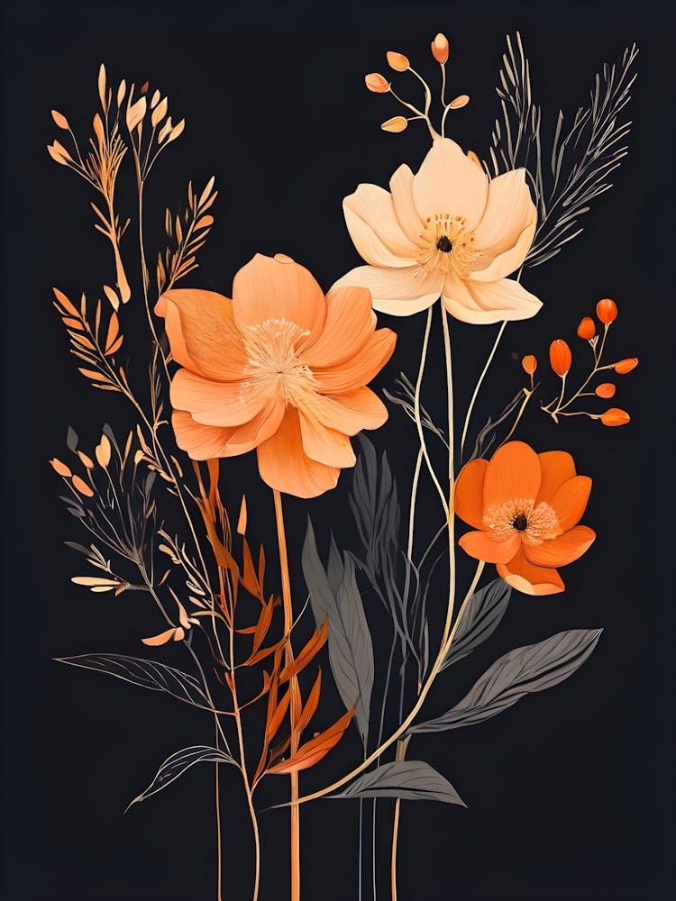 Line Art Blossoms Illustrate A Set Of Detailed Floral Arrangements With An Emphasis On Thin Flowin 2 1