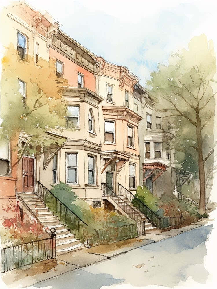 Park Slope Brooklyn Neighborhood Watercolour 2