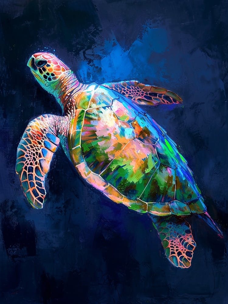Colourful Paint Smudge Sea Turtle 2