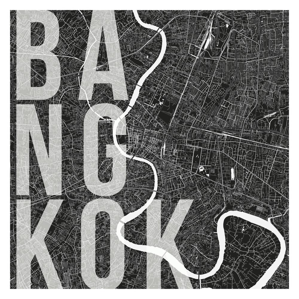 Bangkok Mono Street Map Text Overlay Square