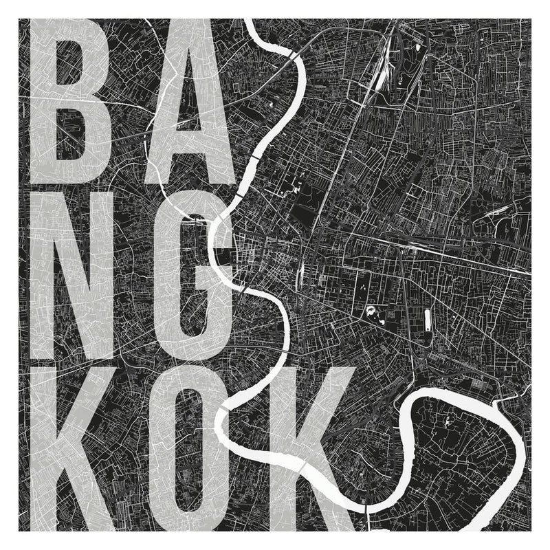 Bangkok Mono Street Map Text Overlay Square