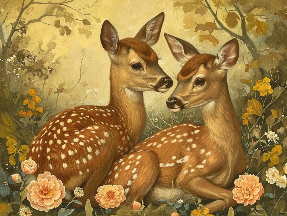 Floral Animal Illustration Deer 1