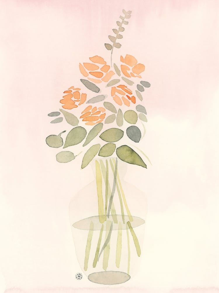 flowers floral painting watercolor pink peach color minimal minimalist light berdoom living room kitchen office