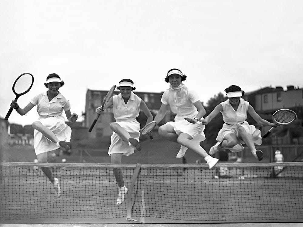 Women Playing Tennis, Black and White Old Photo, Vintage Tennis Art