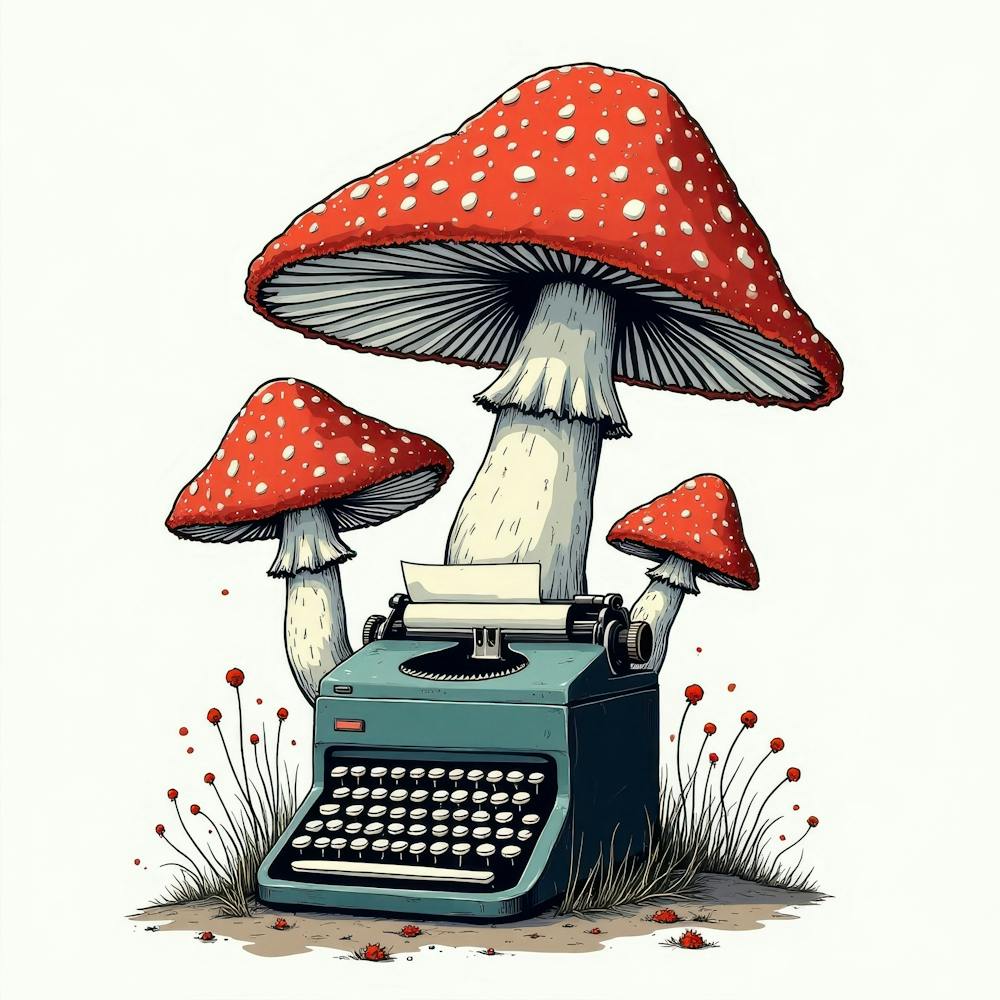 Typewriter With Mushrooms