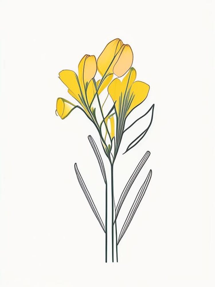 Freesia Floral Dessin au Trait Minimaliste 2 Fleur