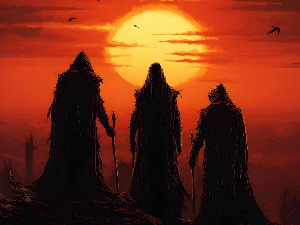Three Grim Reapers At Sunset
