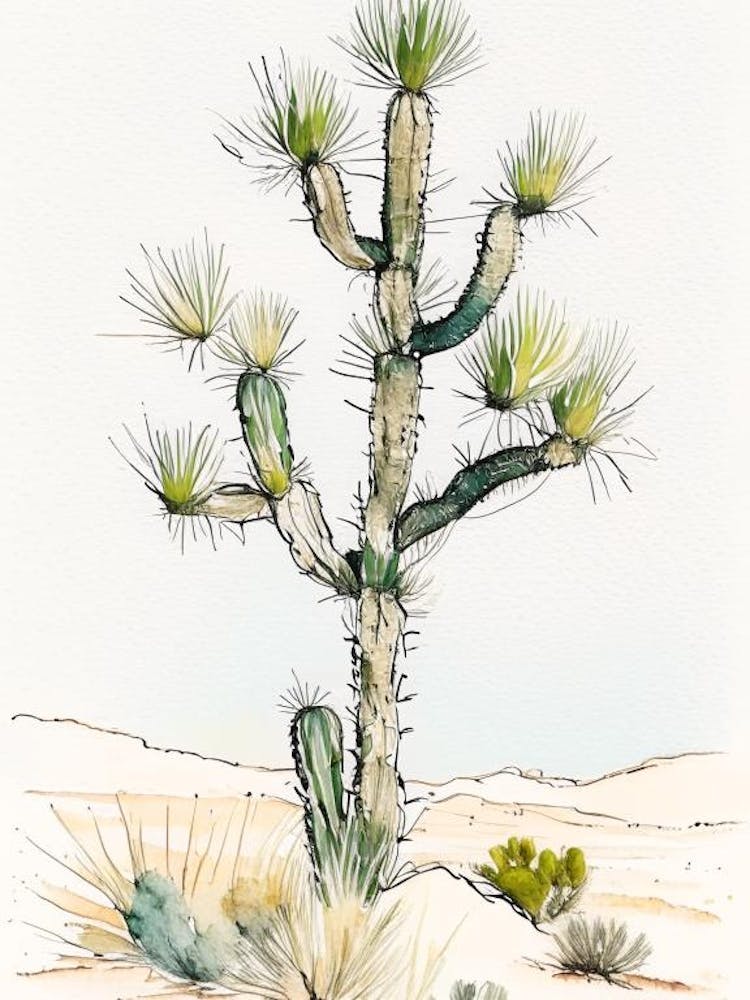 Joshua Tree By Desert Spring Minimilist Watercolour  (6)