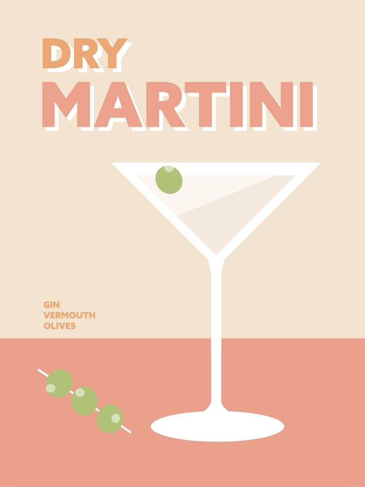 Martini Cocktail Colourful Pink Retro Kitchen Wall