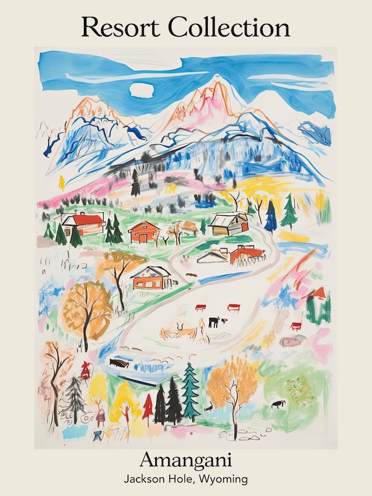 Poster Of Amangani   Jackson Hole, Wyoming   Resort Collection Storybook Illustration 3