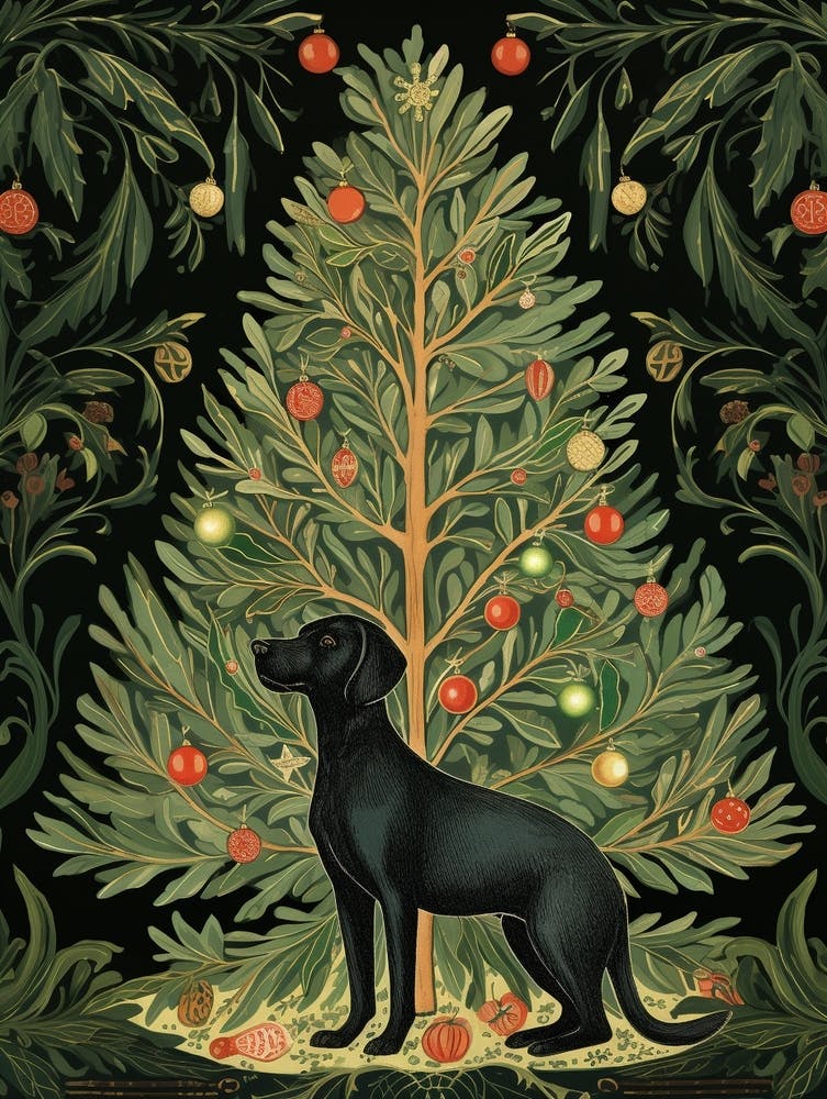 William Morris Style Christmas Dog 1