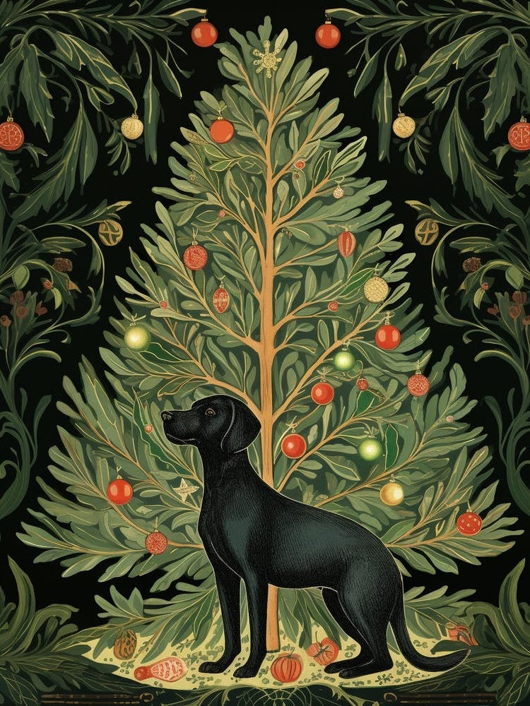 William Morris Style Christmas Dog 1
