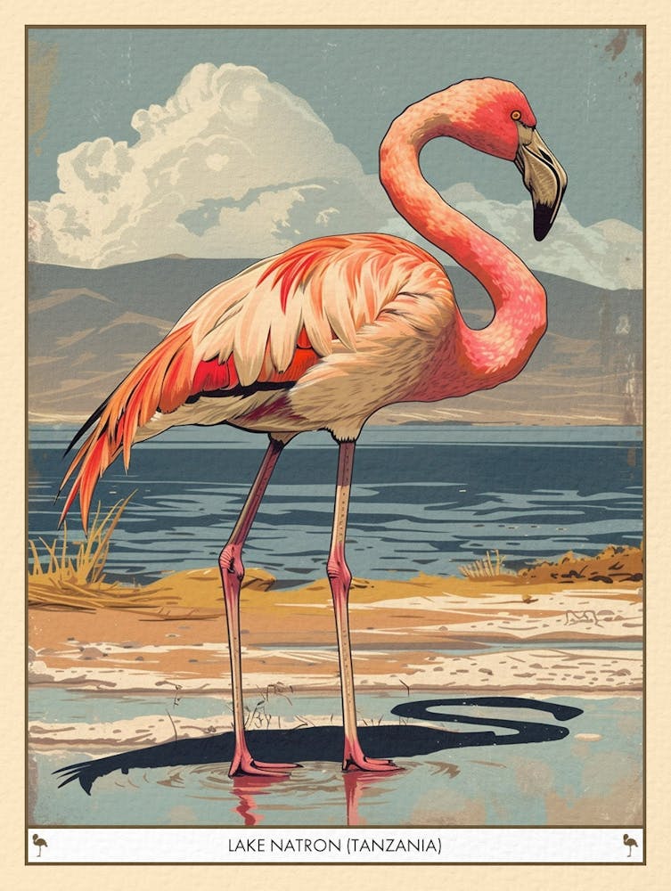 Greater Flamingo Lake Natron Tanzania Tropical Illustration 1 Poster
