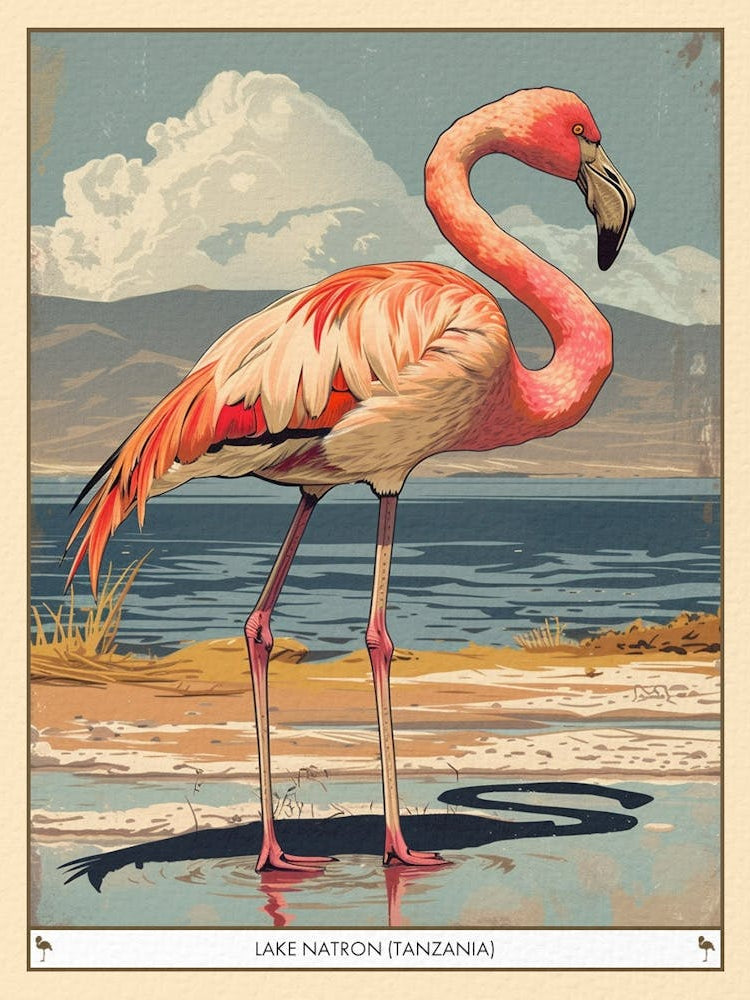 Greater Flamingo Lake Natron Tanzania Tropical Illustration 1 Poster