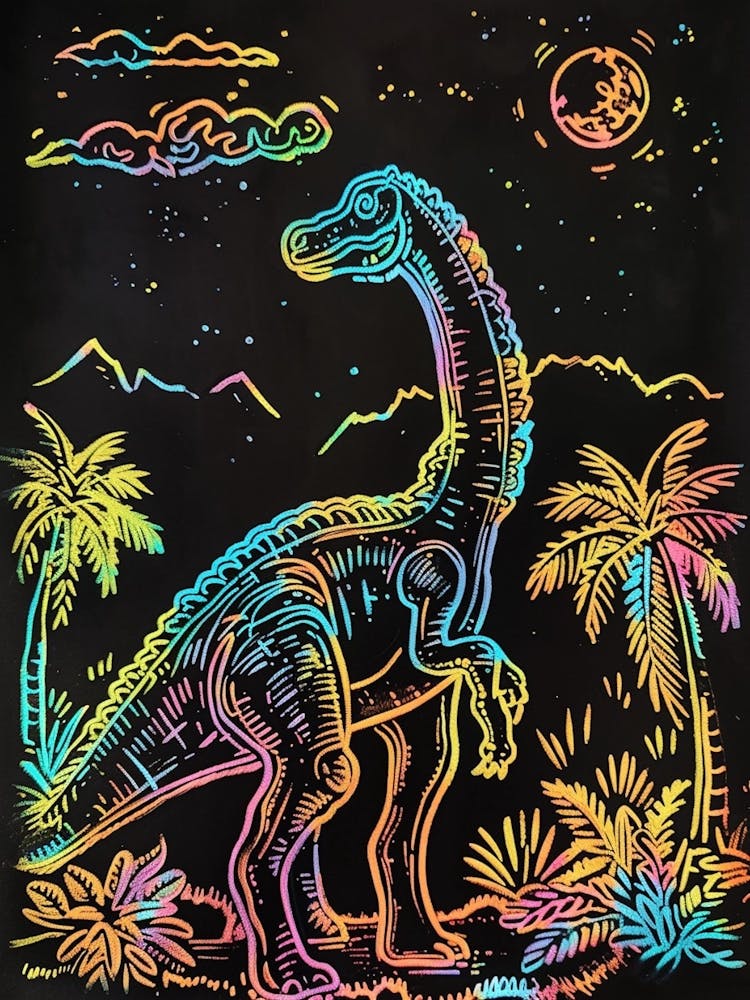 Colourful Dinosaur Neon Line Illustration 2