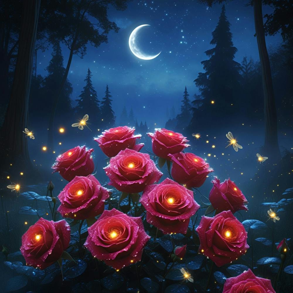 Roses In The Forest At Night 1