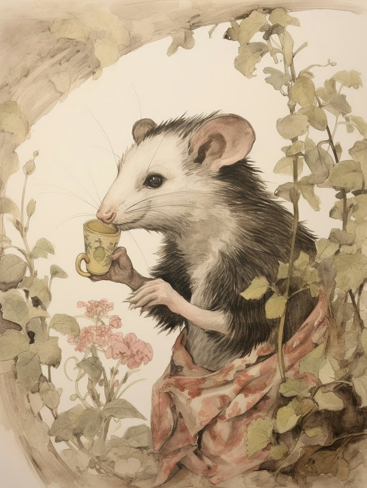 Storybook Animal Watercolour Opossum 2