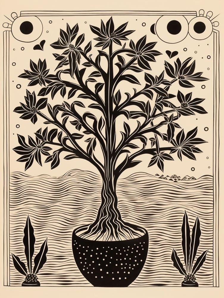B&W Plant Illustration Dracaena 1