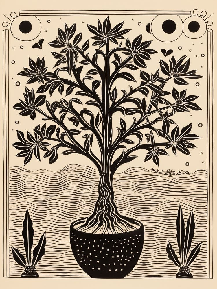 B&W Plant Illustration Dracaena 1