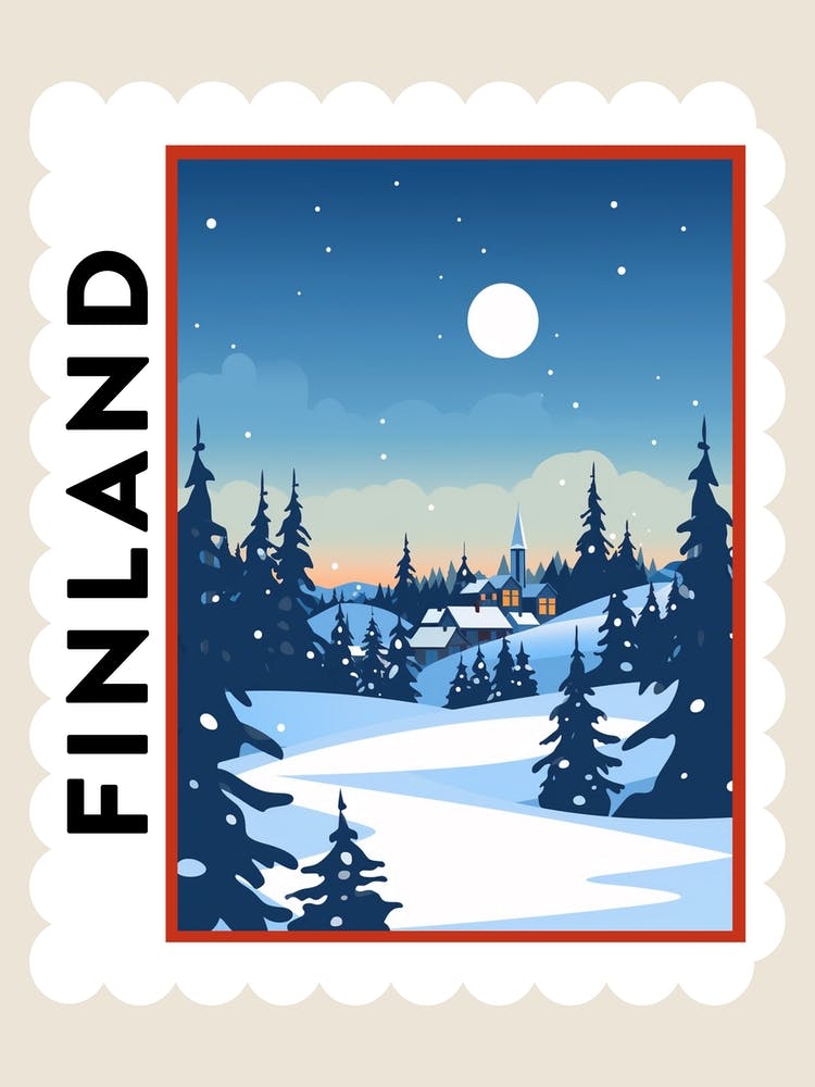 Retro Winter Stamp Poster Rovaniemi Finland 2