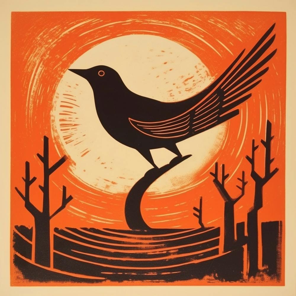 Lithographie d'oiseau rétro Alouette 3