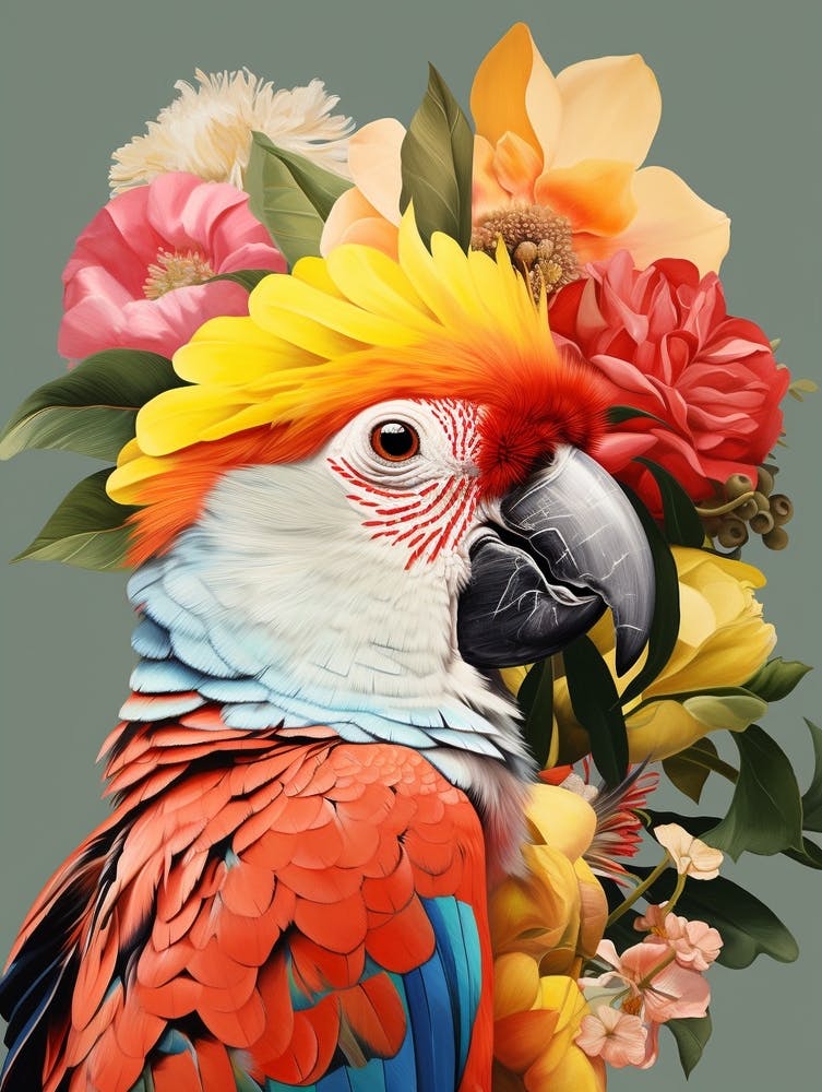 Oiseau avec une couronne de fleurs - Perroquet 1