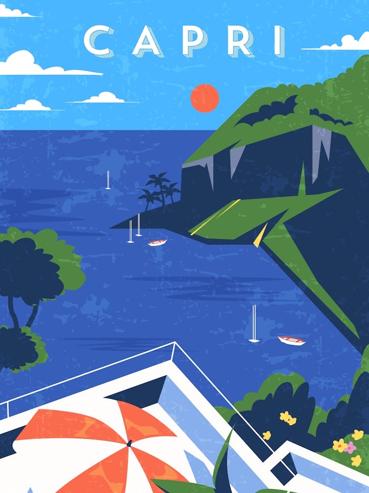 Capri, Italy — Retro travel minimalist art poster 2