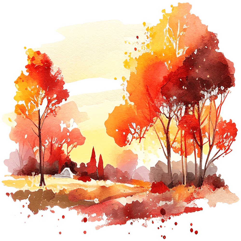 Autumn Trees Watercolor Painting