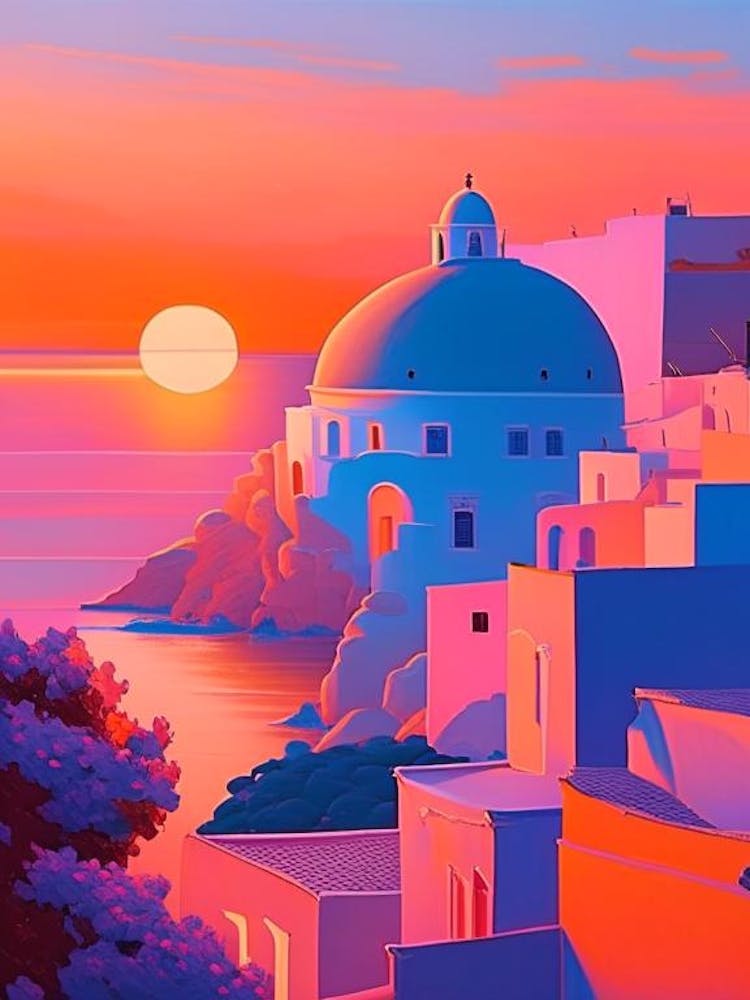 Santorini Paysage Rêveur au Coucher du Soleil