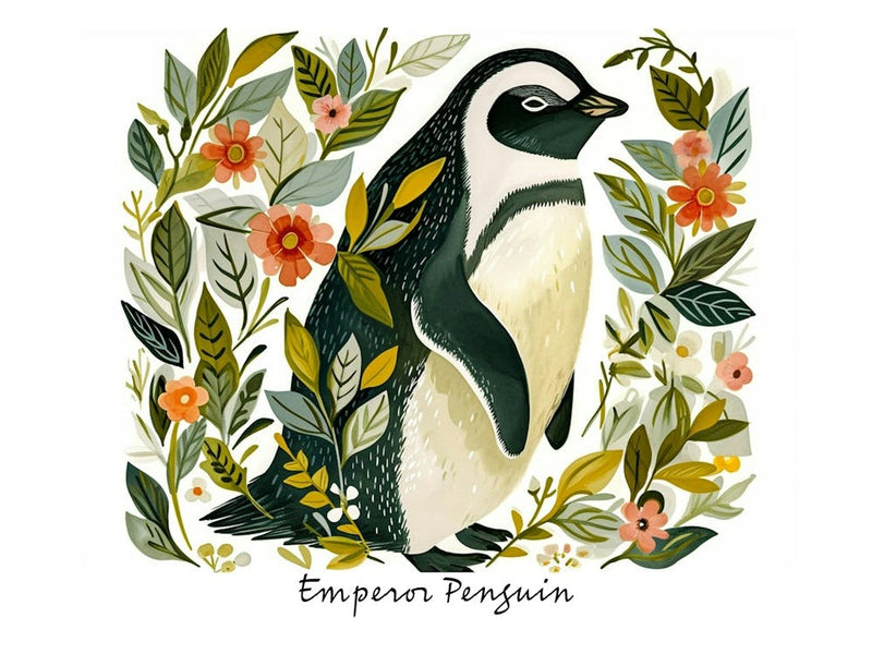 Petit Manchot Empereur Floral 2 Affiche