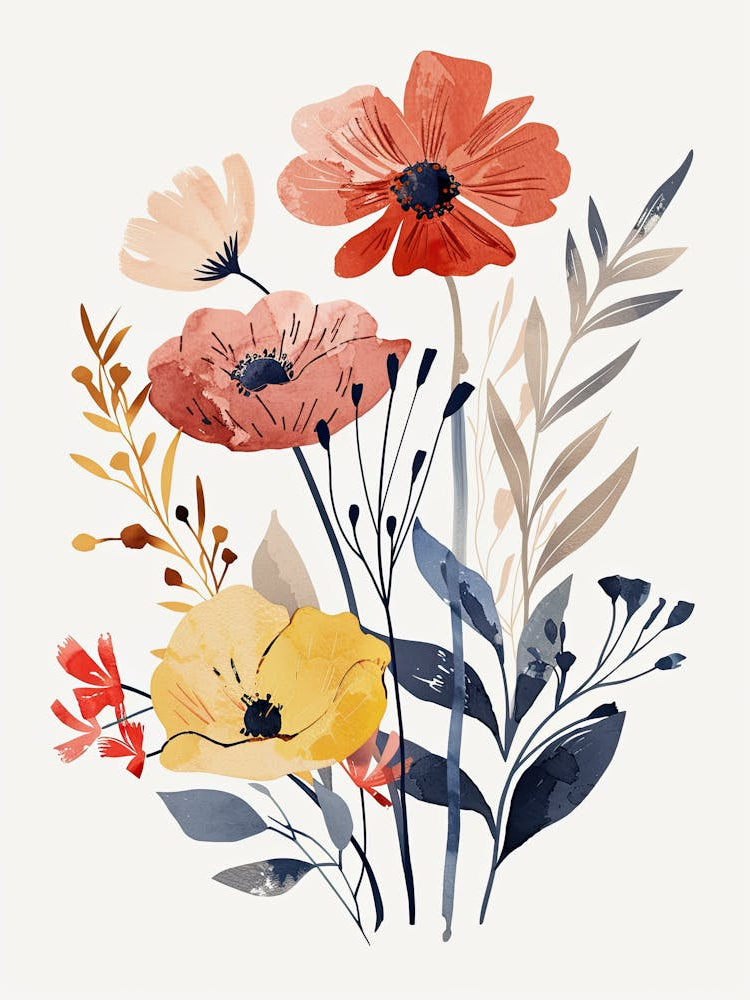 Watercolor Flowers, Minimalism