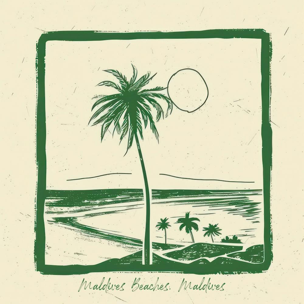 Maldives Beaches, Maldives Green Line Art Illustration