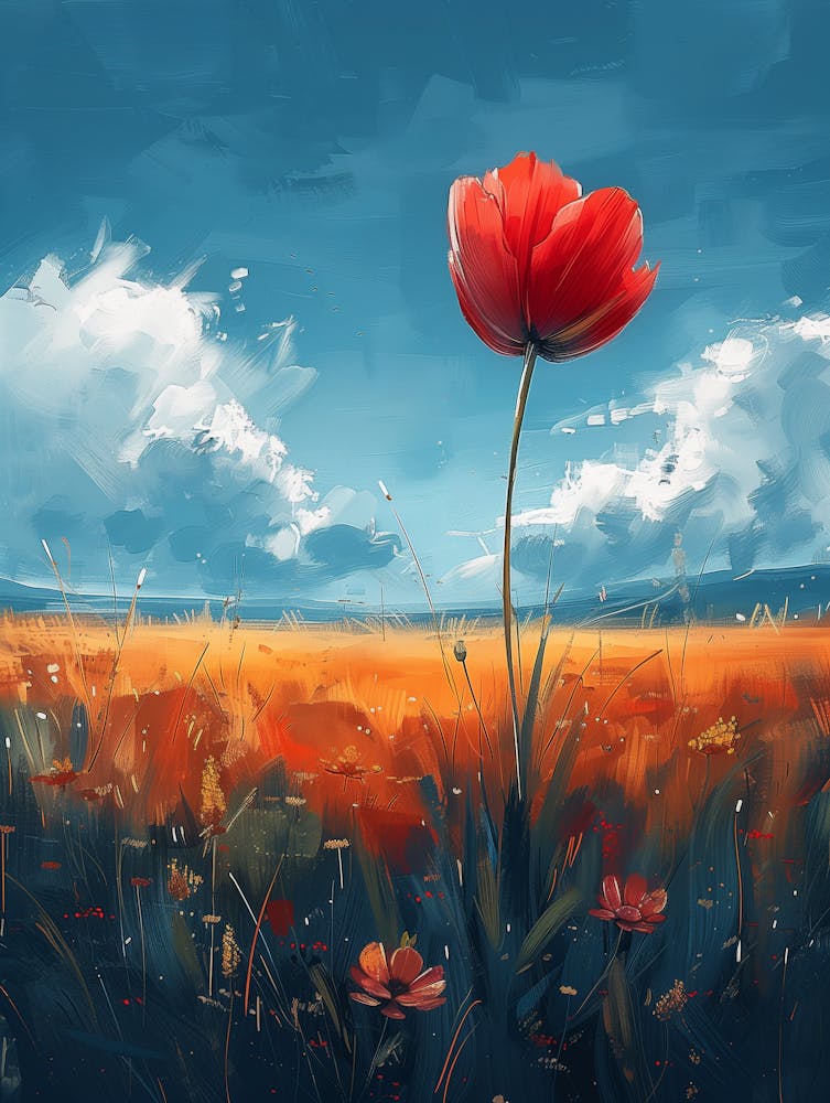 Red Flower In The Field